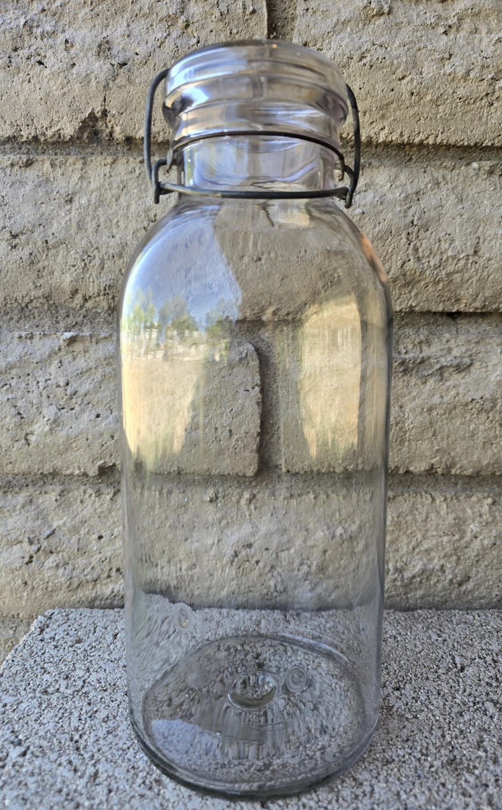 Vintage Clear Glass Half Gallon Canning Jar 11" Wire Bail Lighting Lid Unmarked