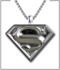 SUPERMAN Genuine Necklace - 1" silverplate steel pendant - 24" stainless jewelry