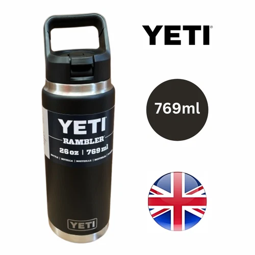 YETI Black Rambler 26oz with Straw Cap - Double-Wall Insulated Bottle - 769ml