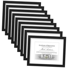Picture Frames Set of 9, Shatter Resistant Plexiglass, Display 8.5x11 Black