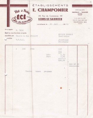 39 LONS LE SAUNIER suit CHAMPOMIER 1960 clothing