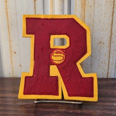 Vintage Varsity Letterman Letter R in Burgundy and Gold Basketball Embroidered