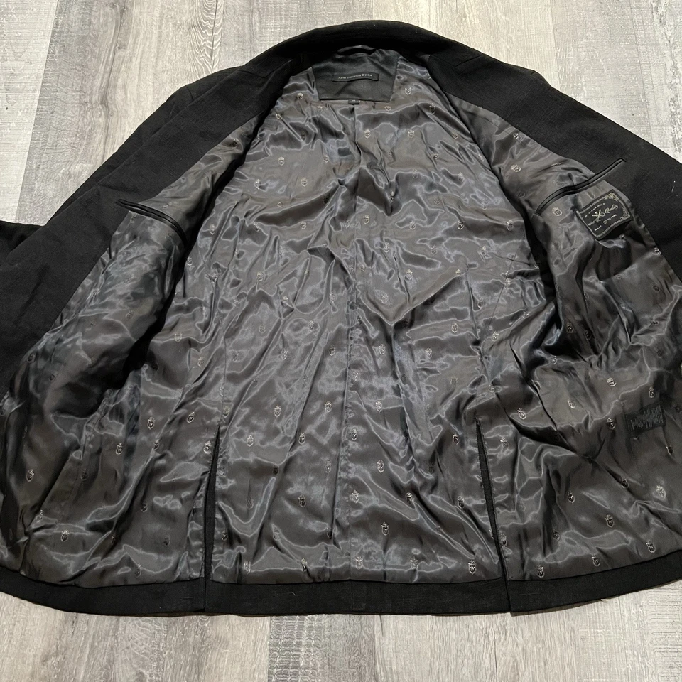 Blazer John Varvatos Para Hombres 42 Negro Un Botón Abrigo Deportivo Chaqueta Mezcla de Lino Foto 4 de 4