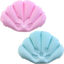 2PCS Shell Shaped Inflatable Towel Bath Pillow with Suction Cups Soft