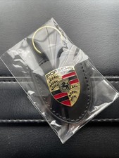 Porsche Black Leather Crest Keyring Keychain