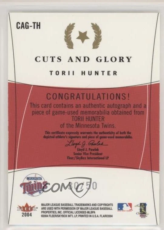 Flair Cuts and Glory Silver 2004/50 Torii Hunter #CAG-TH automático Foto 2 de 2