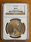 1924 Peace Silver Dollar NGC MS 65