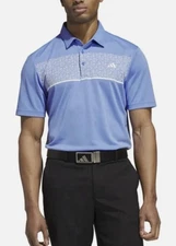 adidas Men's Stretch Short Sleeve Chest Print Golf Polo Shirt Large, BLUE