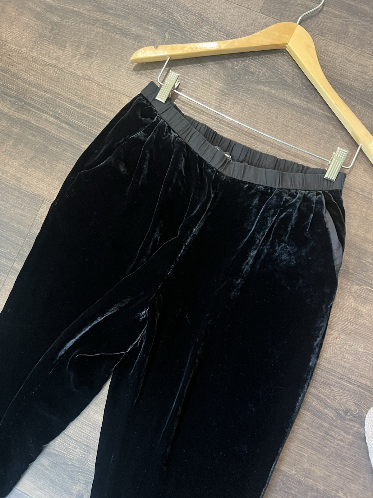 Eileen Fisher Size Small Women’s Black Crushed Velvet Pull On Pants Silk Blend