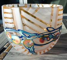 Rare Signed J. John Byron 1986 Cameo Carved Studio Art Glass Murrine Bowl Vase