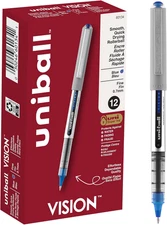 Uniball Vision Rollerball Pens with 0.7Mm Fine Point, Blue, 12 Count