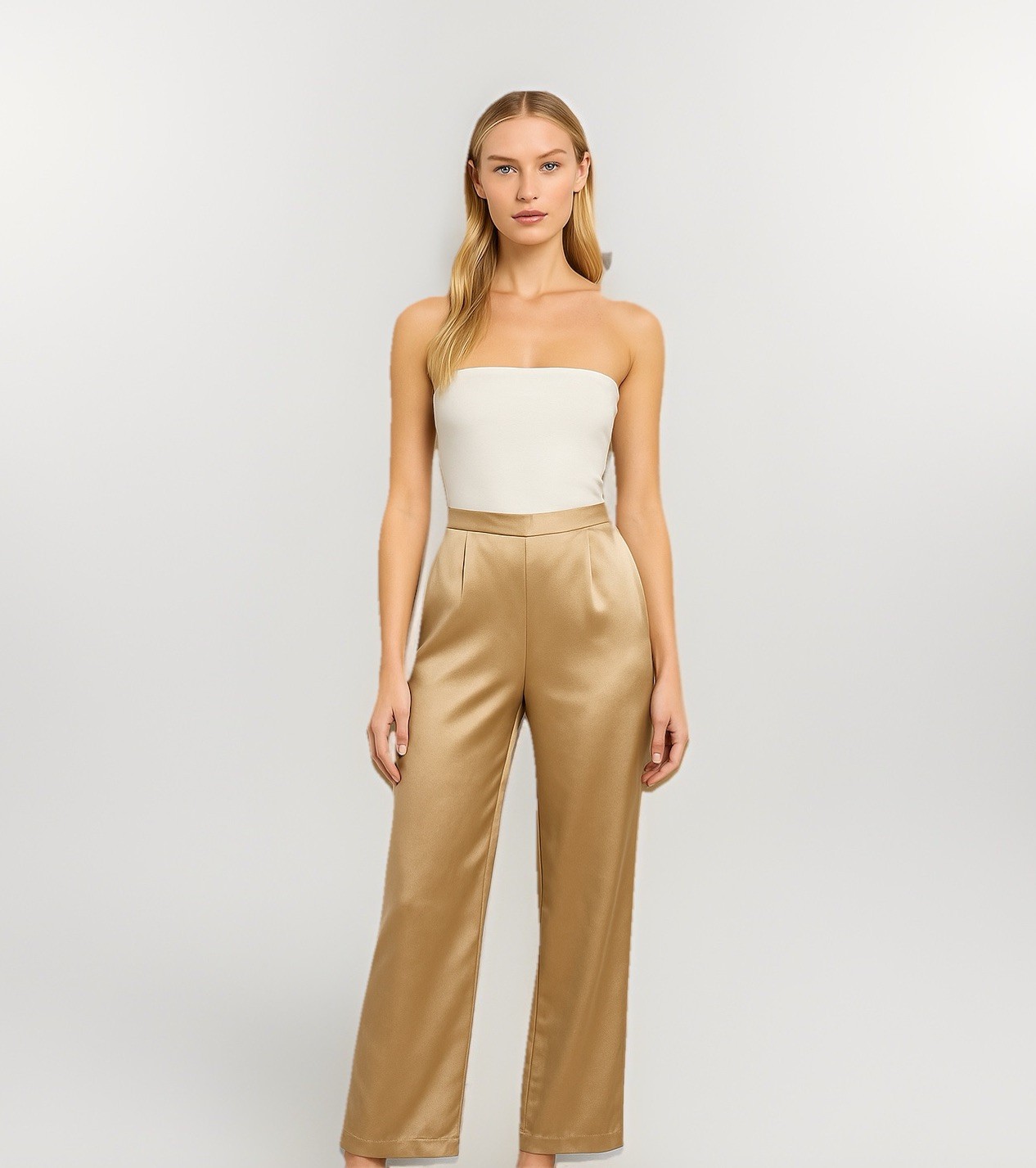 Bloomingdale’s Womens 100% Silk Satin Pants 18W Champagne Quiet Luxury Pull On