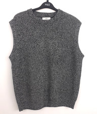 M S Men's Knit Jumper Vest Size XL Grey Herringbone Sleeveless Cotton NEW F2