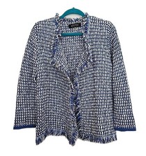 Kasper Women's Medium Open Front Blue/White Tweed Cardigan 3/4 Sleeve Blazer