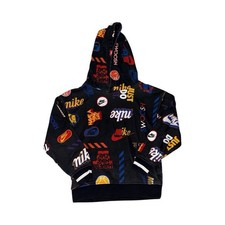 Nike Kids Pullover Hoodie Black Multicolor Graphic Print Long Sleeve 6-7 Years