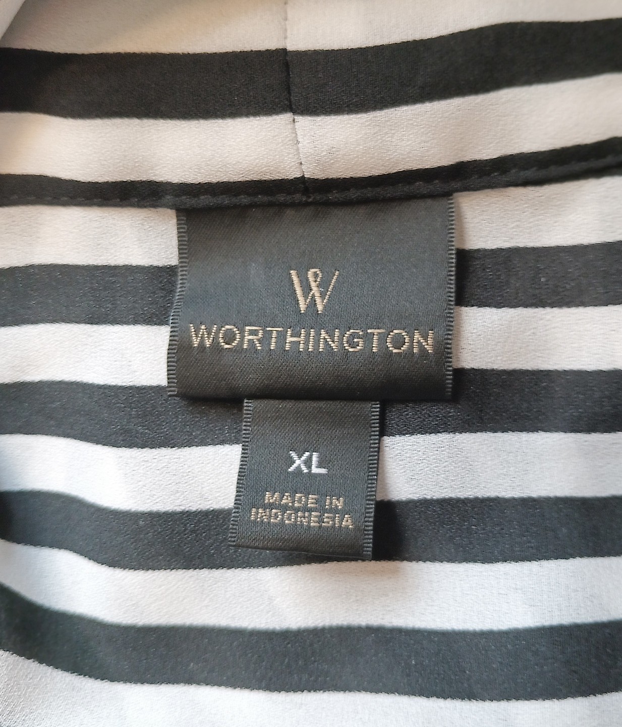 Worthington Women's Black and White Stripe Blouse w-Self-Tie Bow – Sz XL