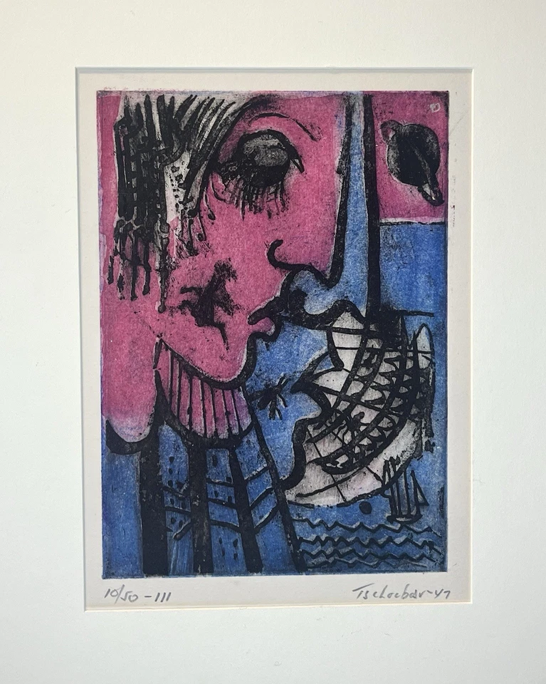 Nahum Tschacbasov assinado a lápis numerado 10/50 vintage arte impressa original - Imagem 2 de 4