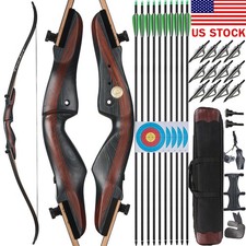 62" Archery Recurve Bow 25-50lbs Takedown Hunting Bow Target Arrows Broadheads