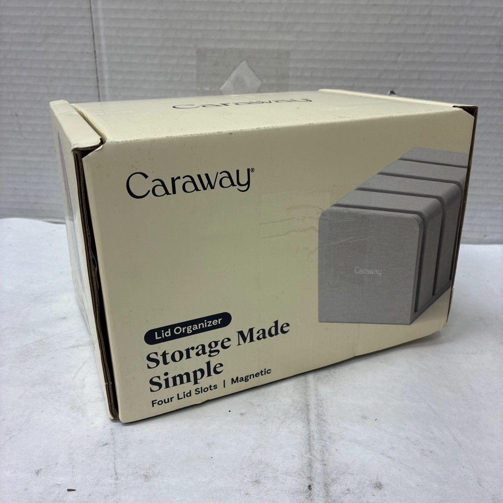 Caraway 4 Lid Organizer Four Lid Slots Magnetic in Grey With Box Kitchen Storage