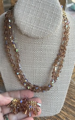 Vintage Vendome Swarovski Kristall Glocken Pyramide Ab Topas Kette Ohrringe Set