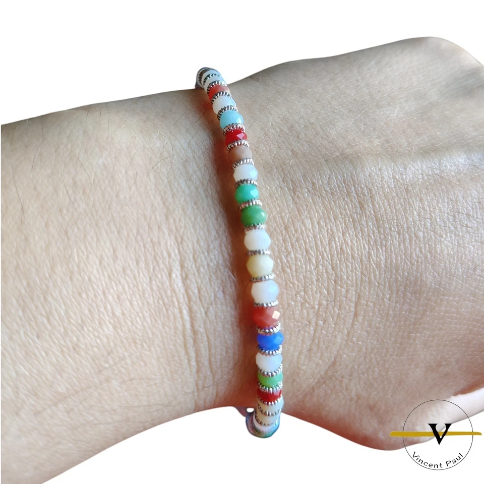 BRACCIALE DONNA ACCIAIO INOSSIDABILE E PIETRE DI CRISTALLO MULTICOLORE - Immagine 3 di 4