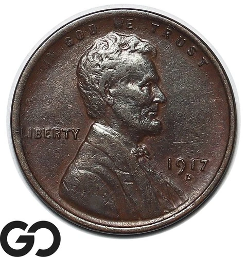 1917-D Lincoln Cent Wheat Penny, Tough Choice AU Denver Issue