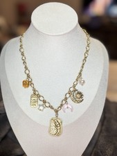 Gold Tone Celestial Charm Necklace Cable Chai...