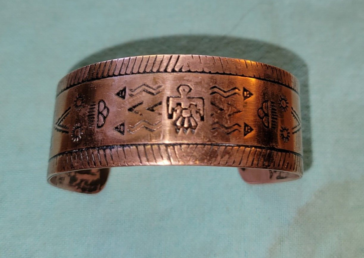 Fred Harvey Solid Copper Cuff Bracelet Thunderbir… - image 1