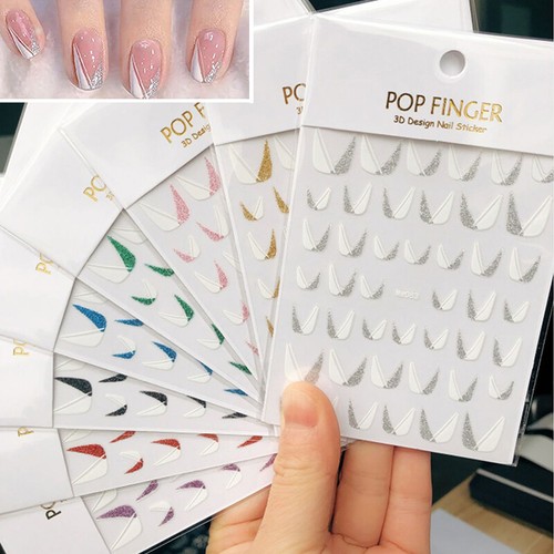 Selbstklebende Maniküre-Dekorationsaufkleber Bunte 3D-Pailletten French Tips < - Bild 5 von 20