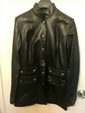 Laundry Black Genuine Leather Blazer Jacket Coat Size S Detail Buttons & Pockets
