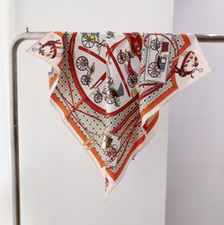 100 Silk Mulberry Wrap Shawl Square Orange carriage Print Bandanna Scarf 65X65cm