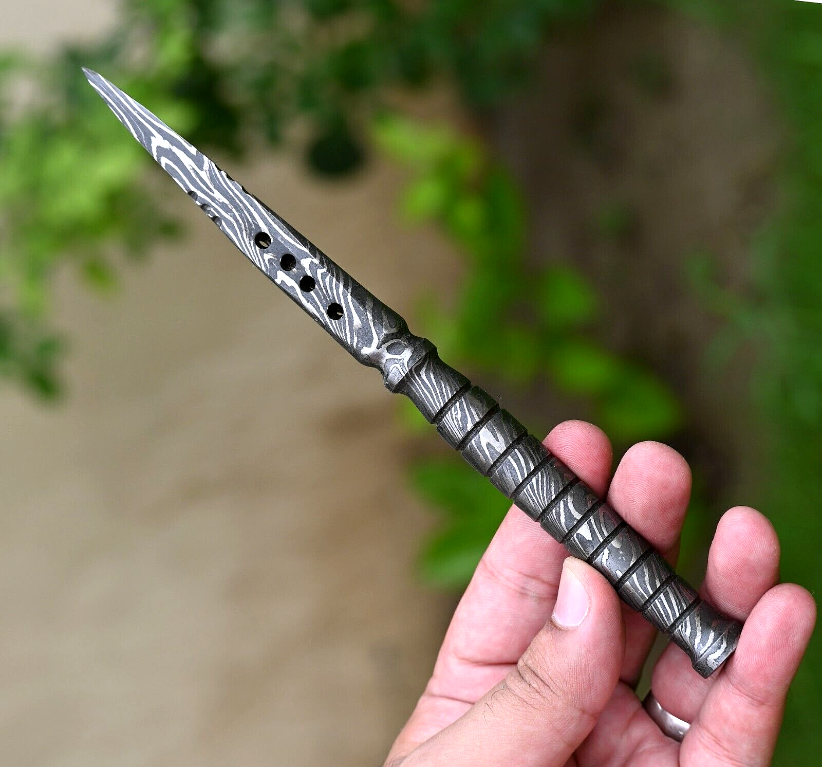 CUSTOM MADE HAND FORGED DAMASCUS STEEL KRIS BLADE TRI DAGGER KNIFE 2421