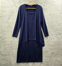 Bird By Design Womens Bodycon Midi Dress Size 12 Navy Blue Stretch Knit Layered