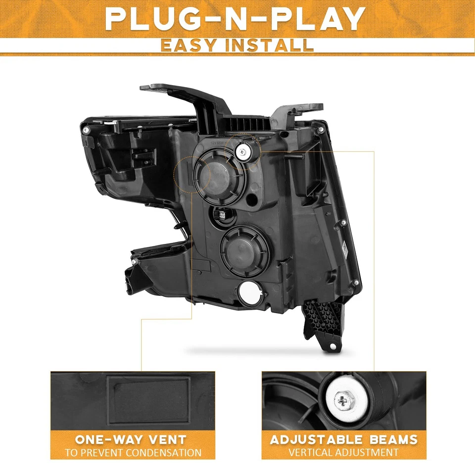 WEELMOTO Black Headlights For 2015-2020 Chevy Tahoe Suburban  Chrome Lamps LH+RH - Image 4 of 4