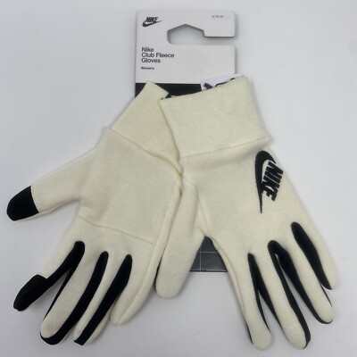 Nike Club Fleece Gloves Womens Size M Warm Touchscreen Winter Soft White  Black
