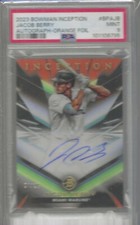 JACOB BERRY 2023 BOWMAN INCEPTION ORANGE FOIL PROSPECT AUTO /25 PSA 9 POP 1/1