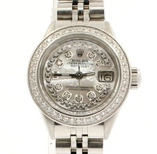 ROLEX Oyster Perpetual Steel Datejust 26mm WHITE MOP Dial Diamond Watch 