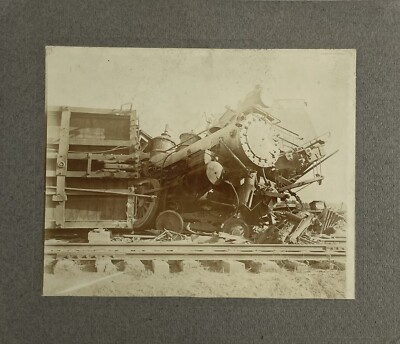 Antique Train Wreck Photograph Unidentified 4x5 on Board