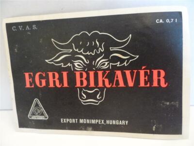 RARE Vintage EGRI BIKAVER Wine Label - Export Monimpex, Hungary C.V.A.S. CA.0,71