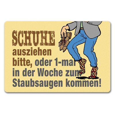 Schuhe aus oder Staubsaugen Fußmatte in 40x60 cm ohne Rand in gelb