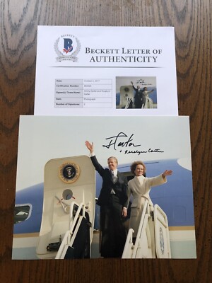 Signed Jimmy & Rosalynn Carter Autographed Air Force One 8X10 Beckett COA