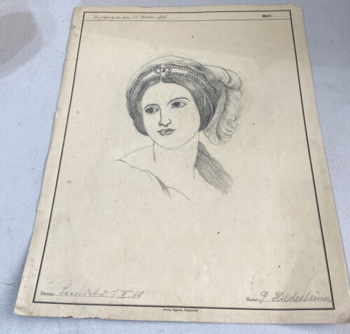Antique 1907-08 Pencil Sketch Drawing Lady Unknown Artist 14x11” - Photo 1 sur 8