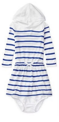 $45 Ralph Lauren Holiday Blue hooded striped dress Size 9 month P54