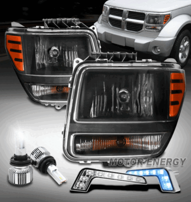 For 07-11 Dodge Nitro SUV Black Headlights Headlamp Lamp +Blue DRL