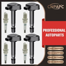 4x Ignition Coils + Spark Plugs Fit For 2001-2005 Honda Civic Acura 1.7L UF242