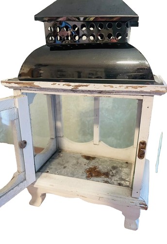 Wooden & Metal Lantern Glass Sides, Shabby Chic/farmhouse/rustic Style. - Picture 6 of 7