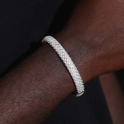D/FL Brilliant Moissanite 14K White Gold Plated Bangle 8 MM Men's Bracelets 8.5''