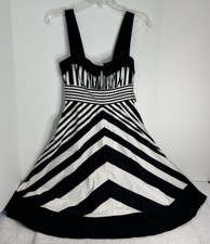 Womens Size 3 Teeze Me Black White Striped Mini Fit Flare Lined Dress EUC