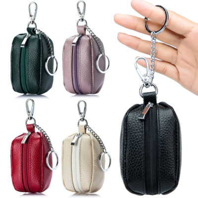 Leather Coin Change Purse Mini Wallet Zipper Pocket Bag with Key