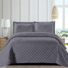 3 Piece Quilted Bedspread Embossed Bed Throw Single Double King Size Bedding Set